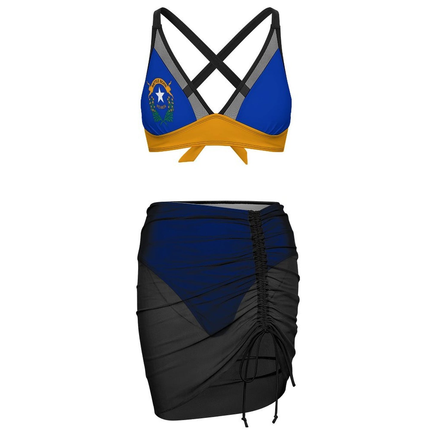 Nevada Flag Inspired Women's Mesh Drawstring Skirt and Swimsuit Set