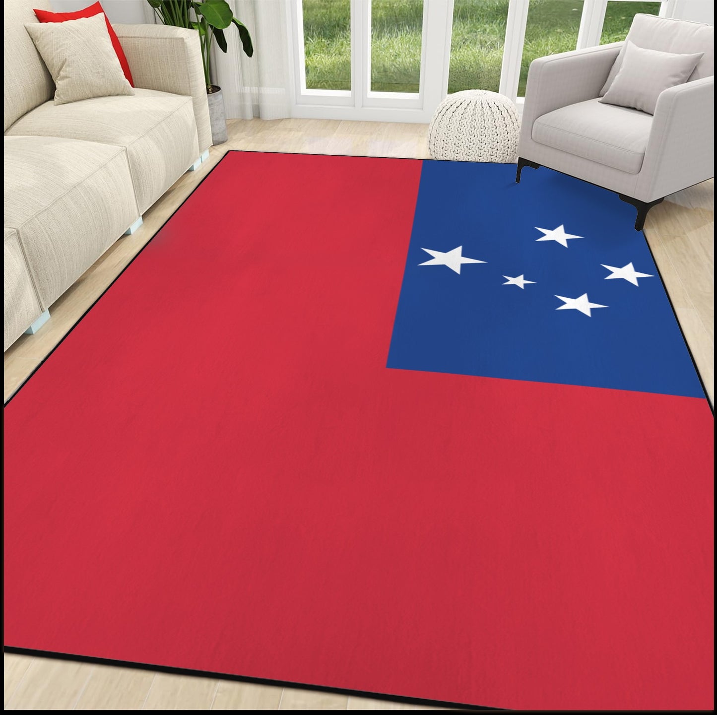 Samoa Flag Inspired 84x60 Inch Area Rug with Black Binding (Made in the USA)