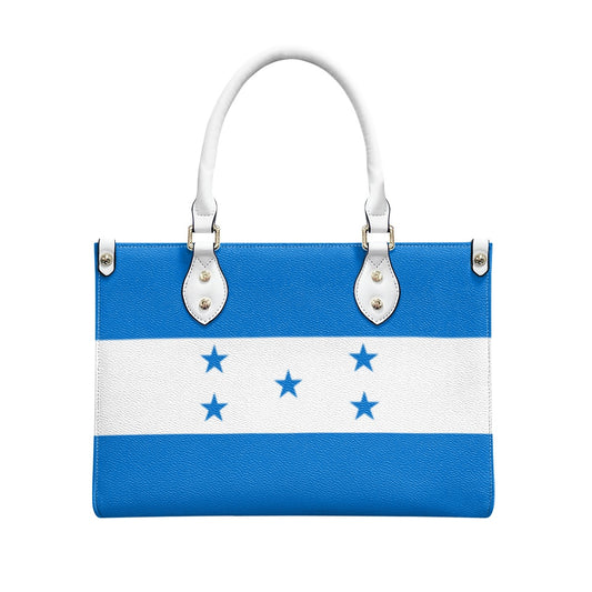 [Brand] handbag featuring design inspired by Honduras flag pattern.