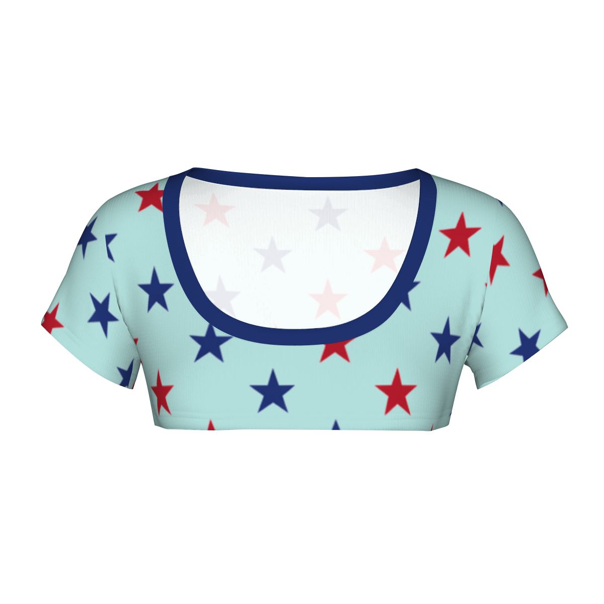 USA/American Flag Inspired Red & Blue Stars on Aqua Women's 1/2 Cut Short Sleeve T-Shirt