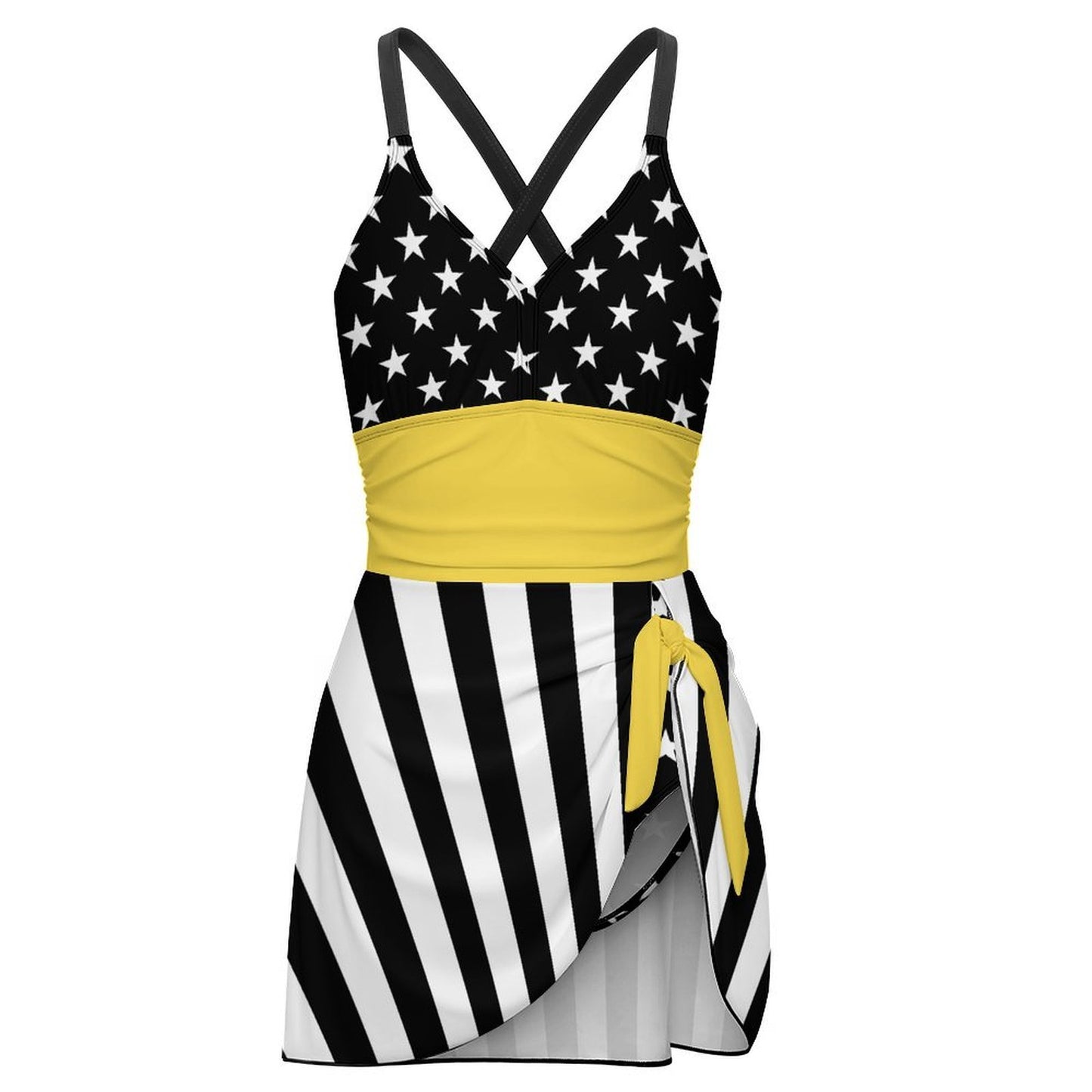 Thin Gold Line Flag Inspired Women's Hem Tie One-piece Swimsuit