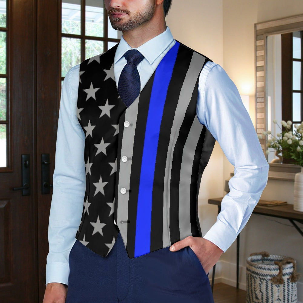 Thin Blue Line Flag Inspired (subdued) Suit vest jacket
