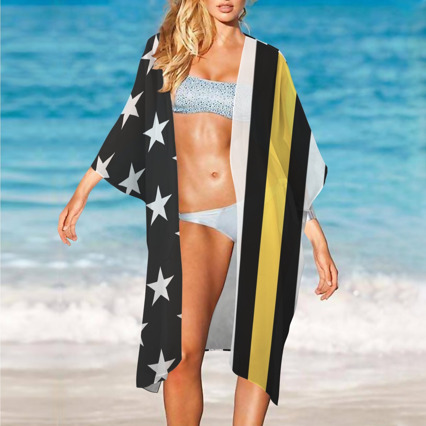 Thin Gold Line Flag Inspired Women's Long Cover Up