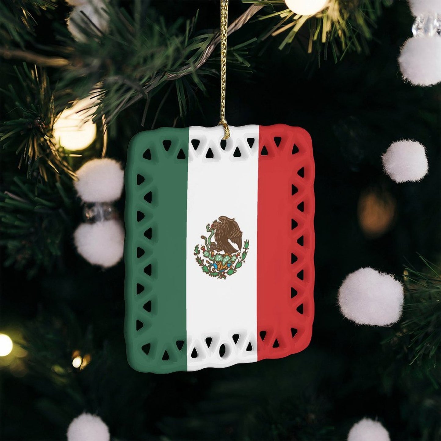 Mexico Flag Inspired Square Ceramic Ornament | Ships from USA