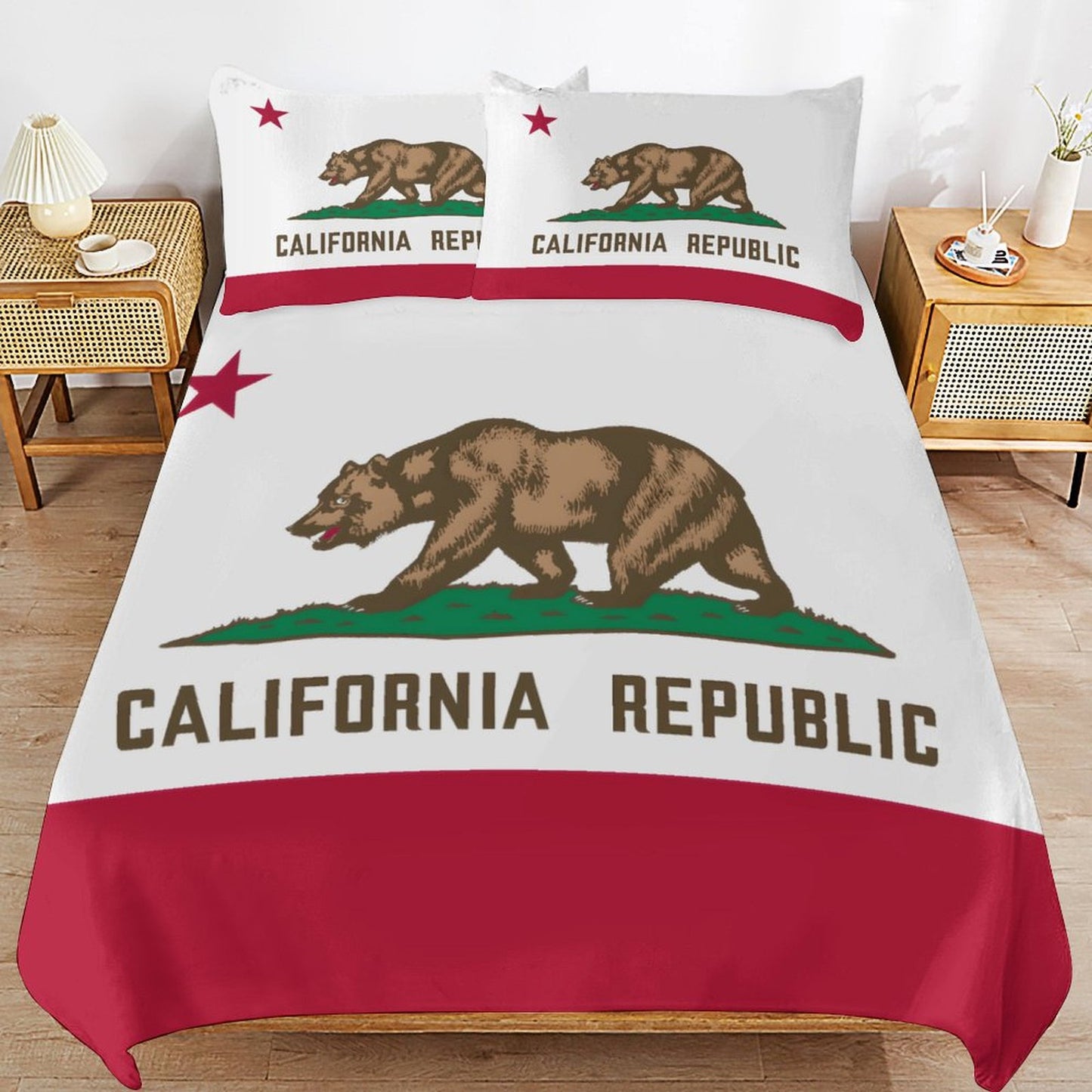 California Flag Inspired 3-Piece Bedding Set (1 Duvet Cover + 2 Pillow Shams) – 102"×90"