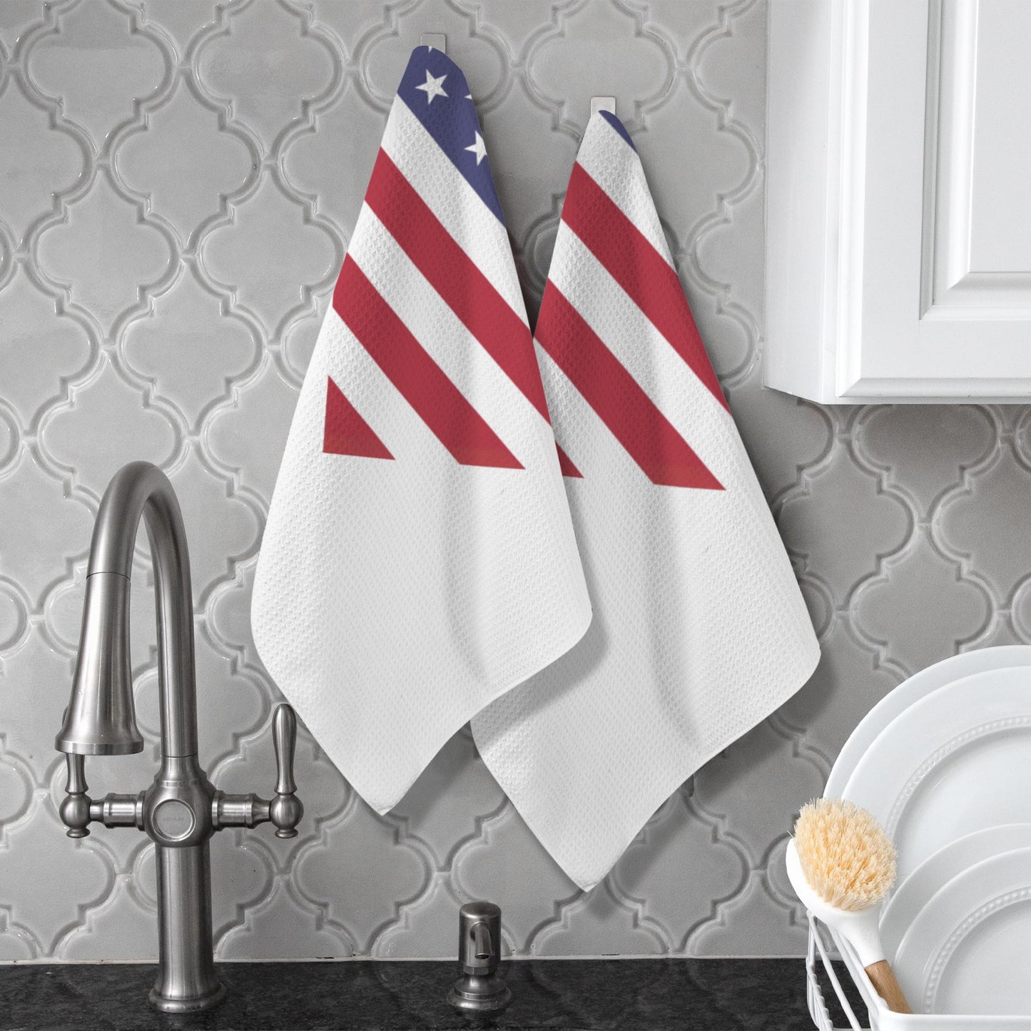 USA/American Flag Inspired Heart Kitchen Towel 40X60cm (Pack of 2) (Made in the USA)