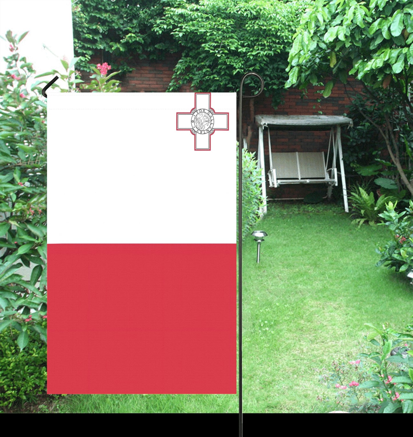 Garden featuring Luv My Flag, red and white flag.