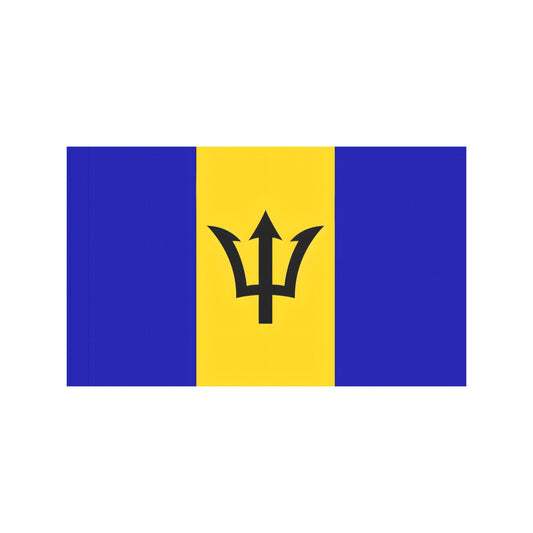 Luv My Flag Barbados flag with trident, blue, yellow.