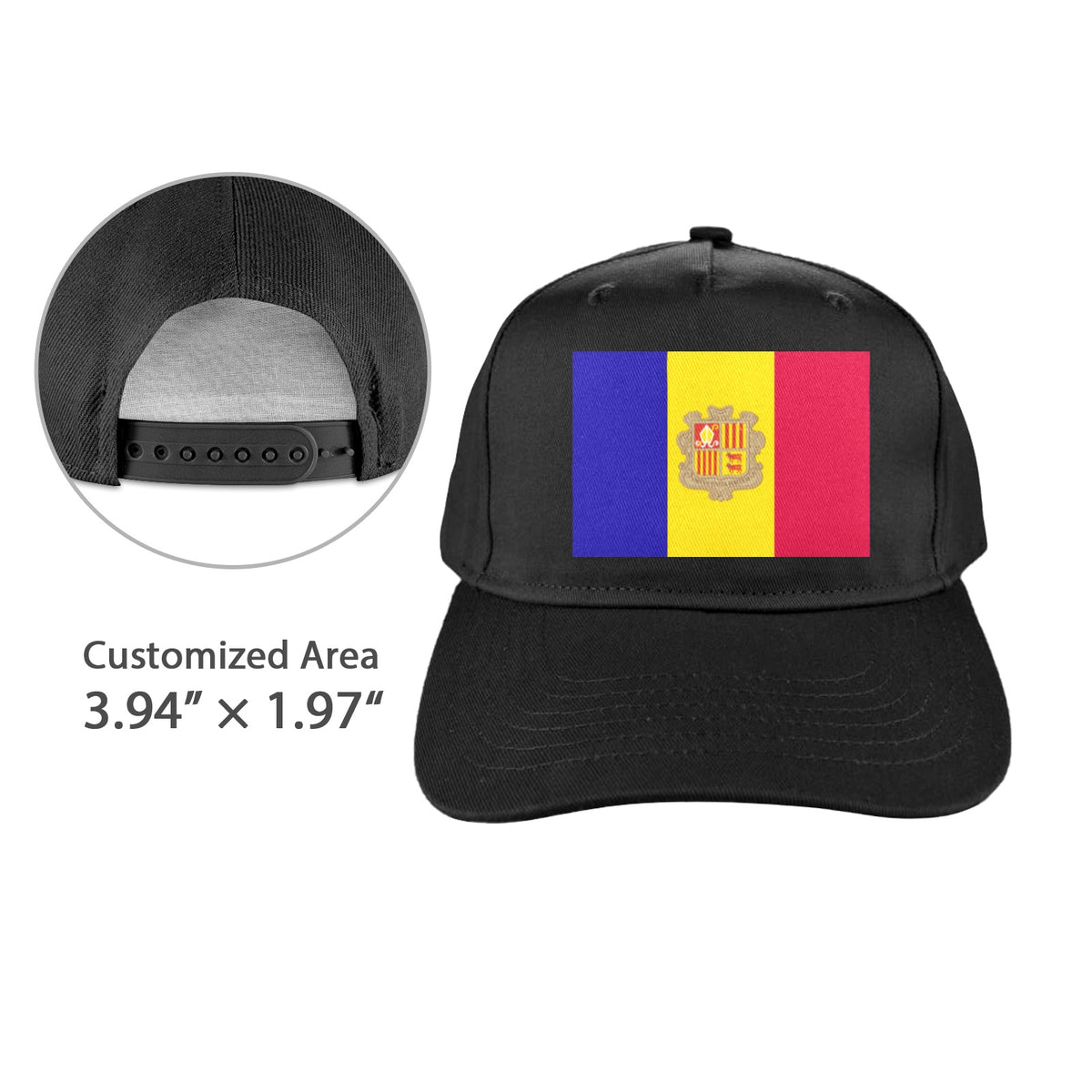 Andorra Flag Inspired Baseball Cap | Printed in the  USA