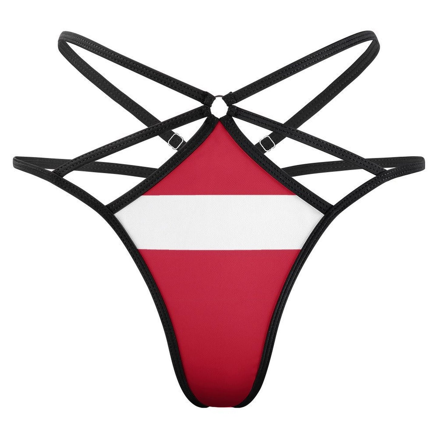 Strappy bikini bottom with red design from [Brand].