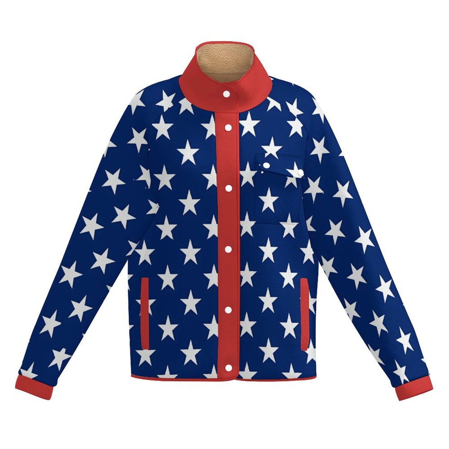 USA/American Flag Inspired Women's Stand Collar Fleece Jacket