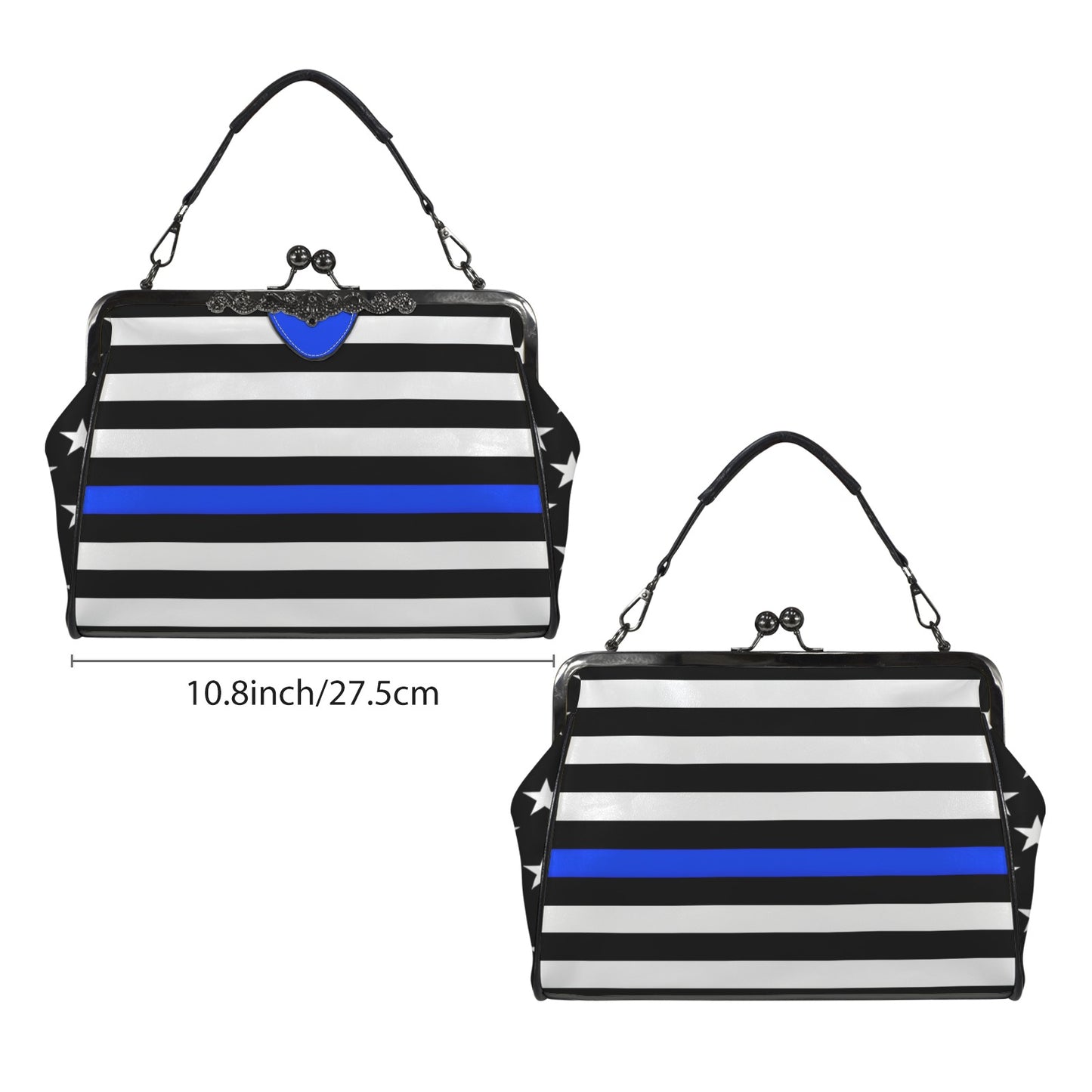 Thin Blue Line Flag Inspired Kisslock Crossbody Shoulder Bag
