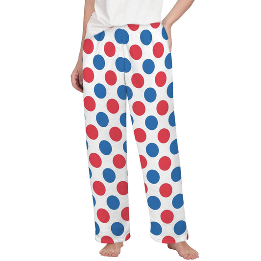 USA/American Flag Inspired Polka Dot Pattern Women's Flannel Pajama Trousers Made in the USA