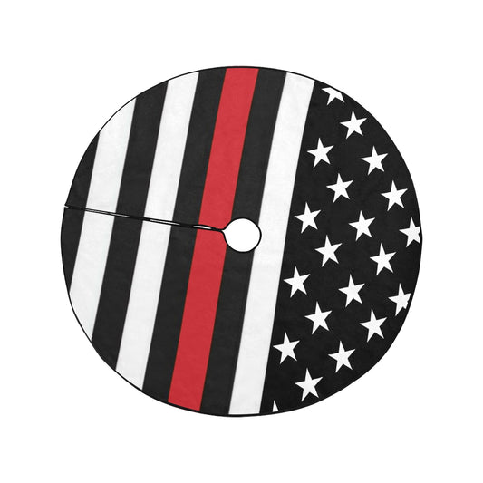 Thin Red Line Flag Thick Christmas Tree Skirt 47" x 47"