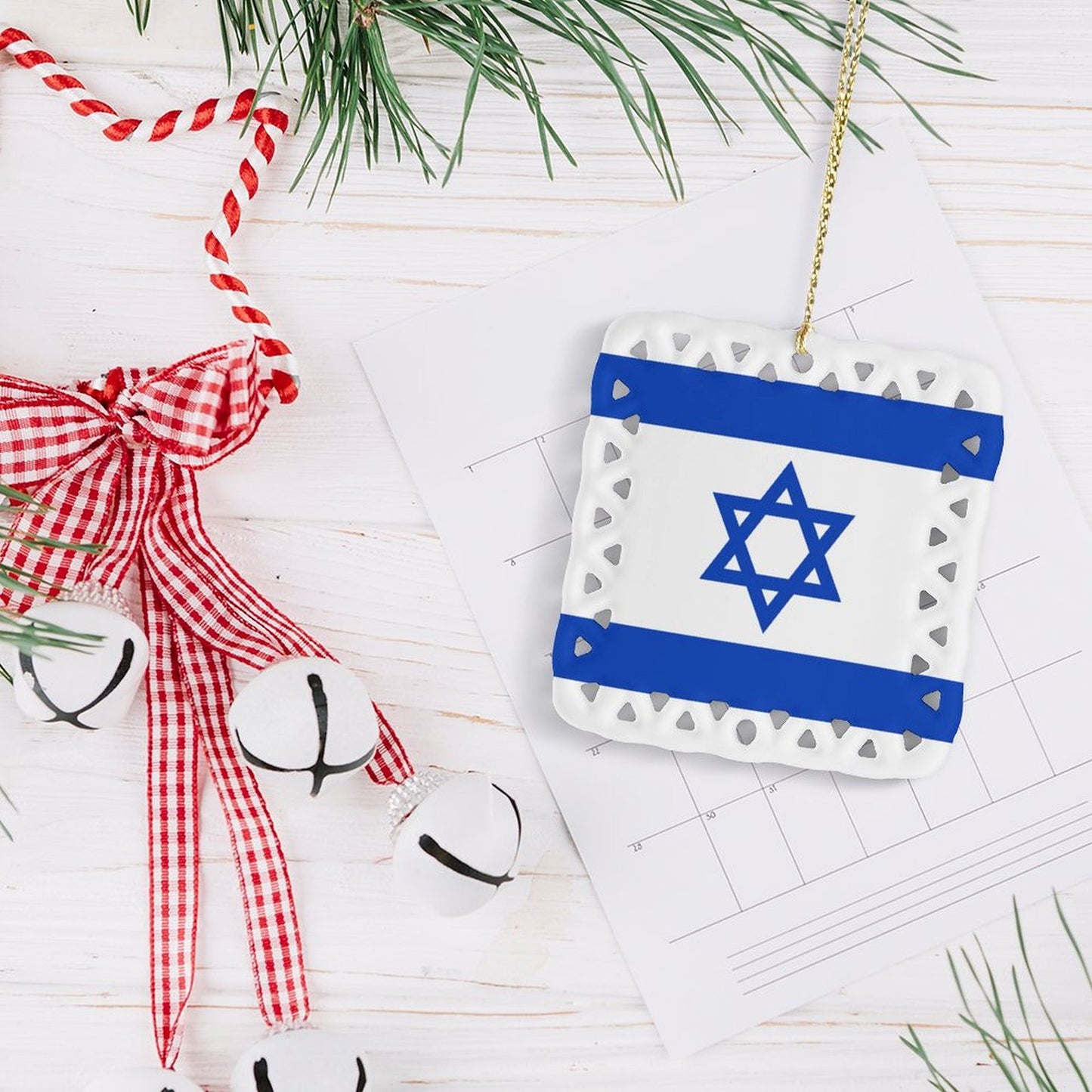 Israel Flag Inspired Square Ceramic Ornament Made in the USA