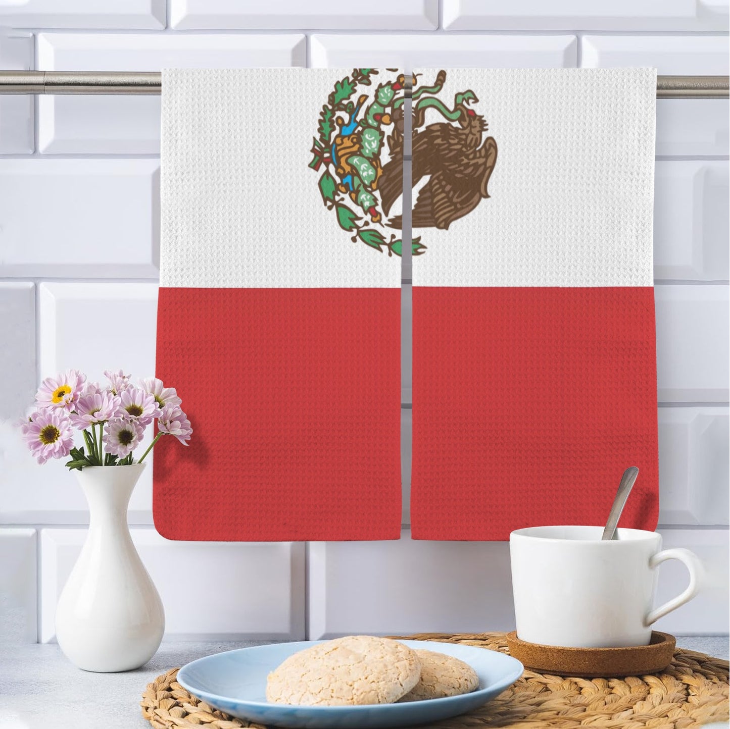 Mexico Flag Inspired Kitchen Towel 40X60cm (Pack of 2) (Made in the USA)