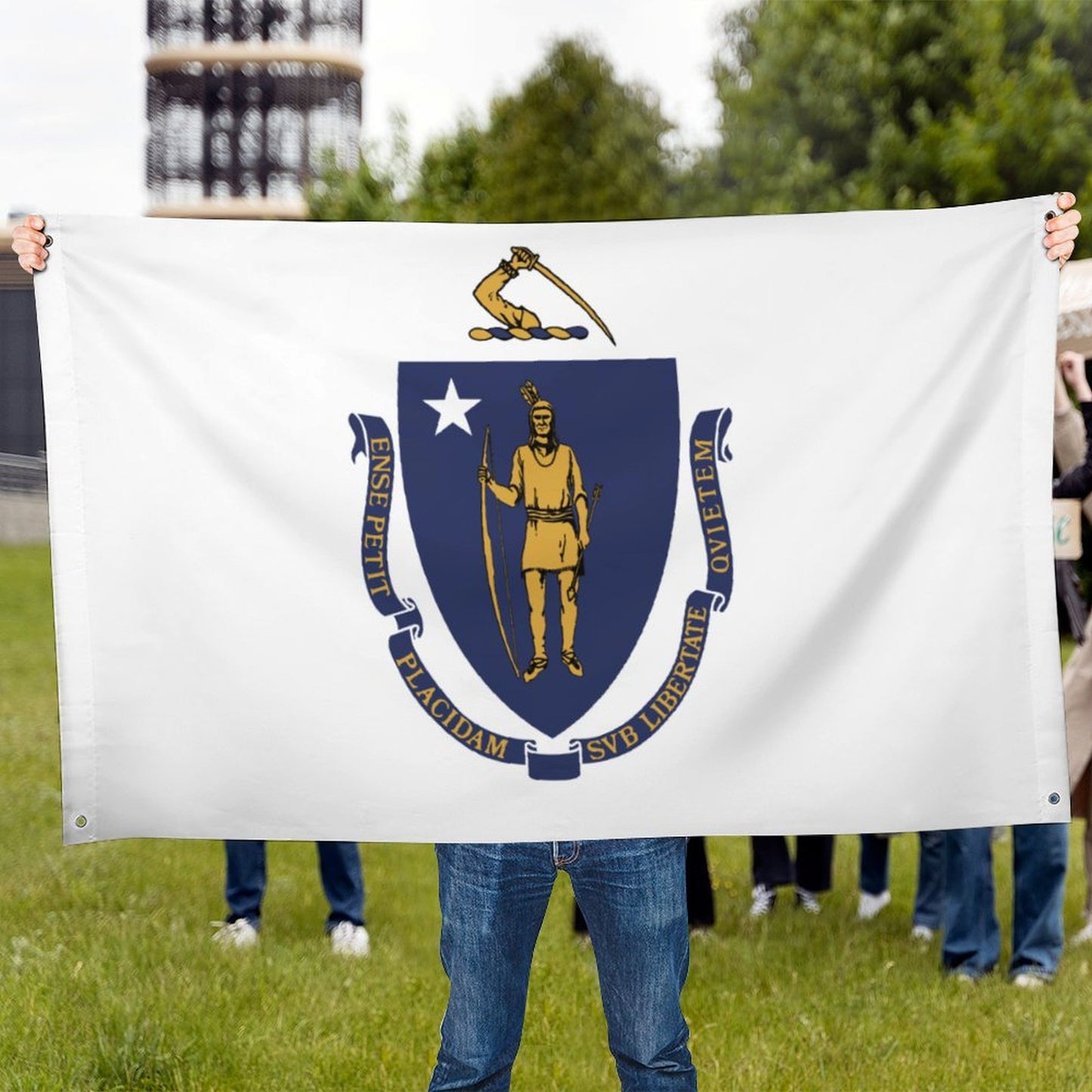 Massachusetts Flag Inspired Wall Mount Flag with Four Grommets (35x59 in)