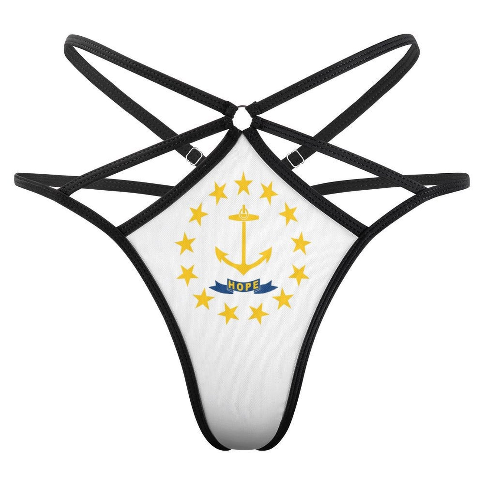 Black strappy underwear featuring an anchor design, [Brand].