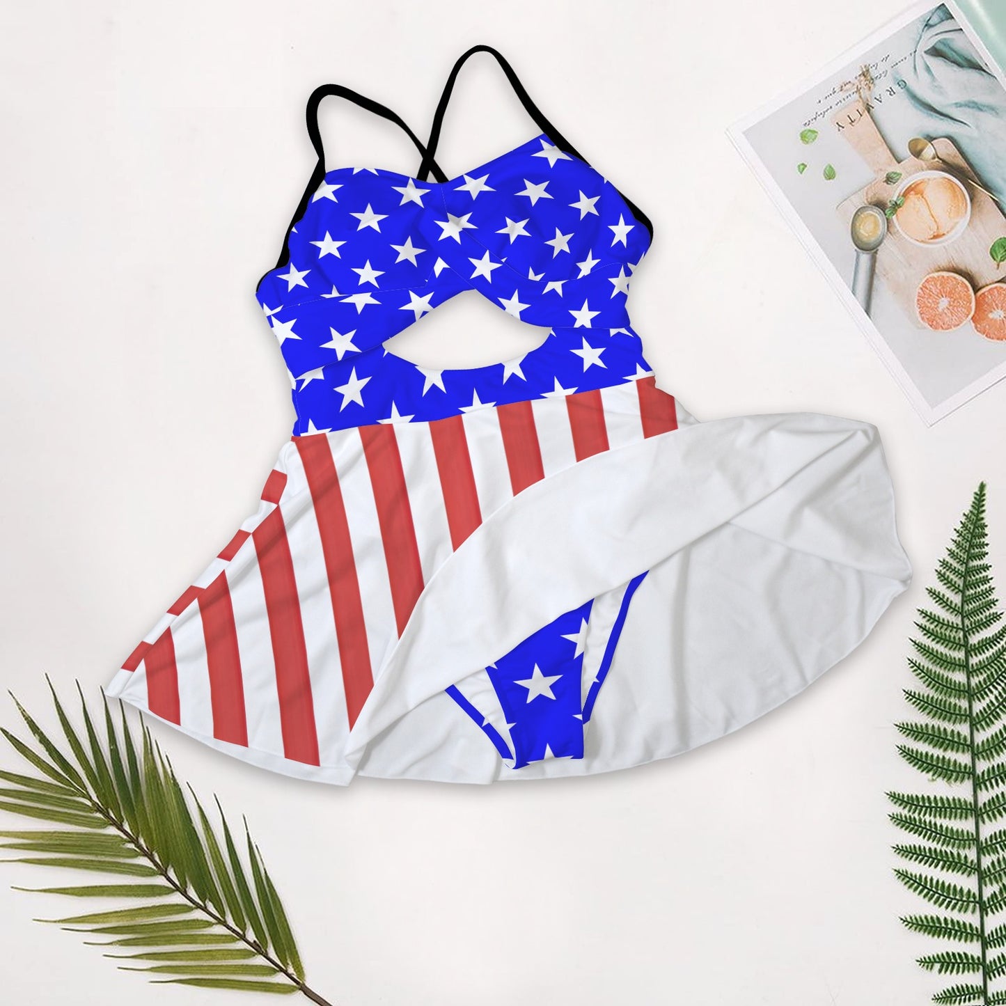 USA/American Flag Inspired Women's One-Piece Swimsuit with Cutout Crisscross Back