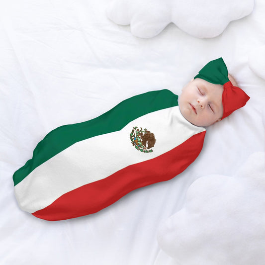 Mexico Flag Inspired Baby Swaddle Sack with Baby Headband