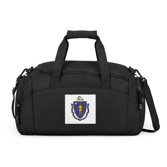 Massachusetts Flag Gym Bag — Black Duffle with Embroidered Massachusetts Flag