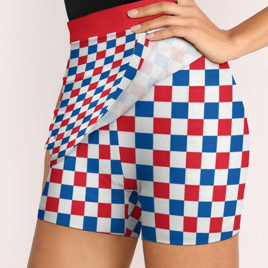 USA/American Flag Inspired Checkered Pattern Women’s Skort with Pocket