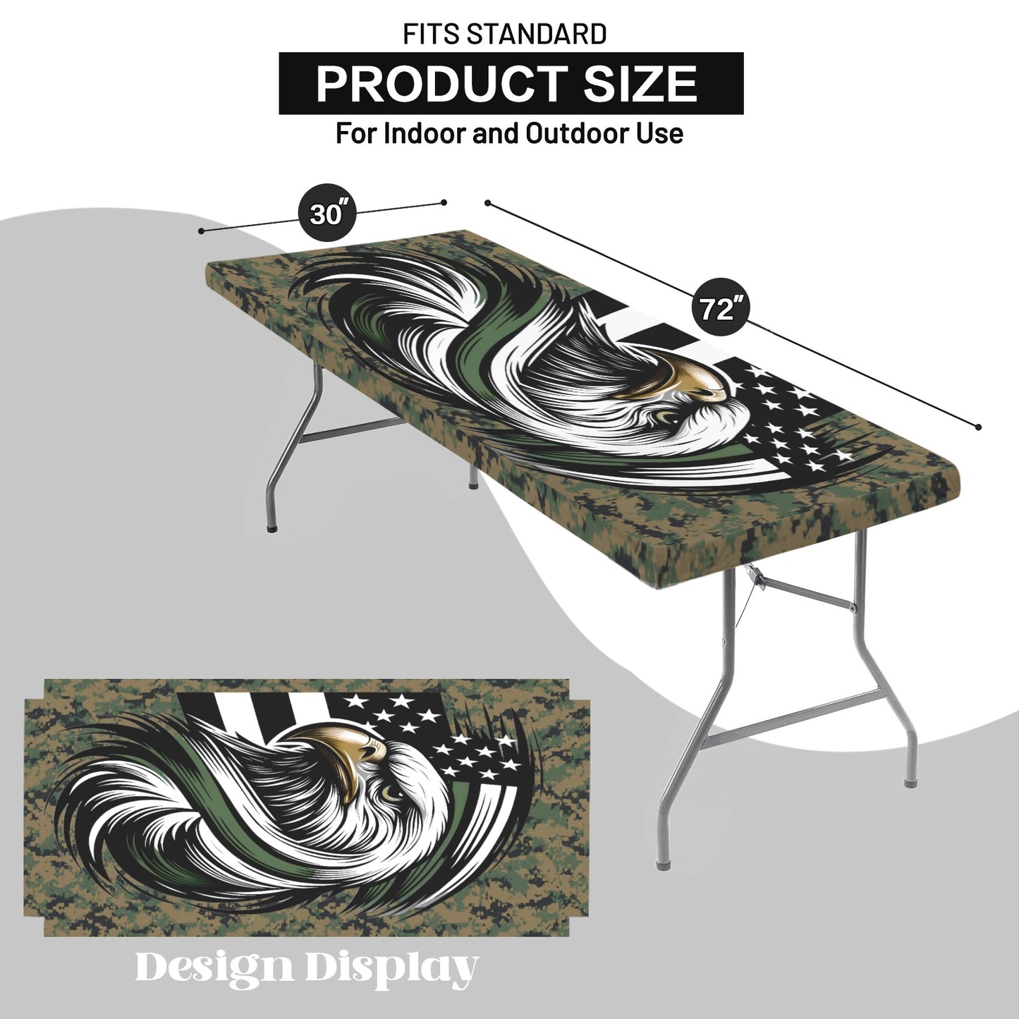 Thin Green Line Flag Inspired Eagle on Digital Camo Custom Elastic Fitted Tablecloth 72x30 inch (Made in the USA)
