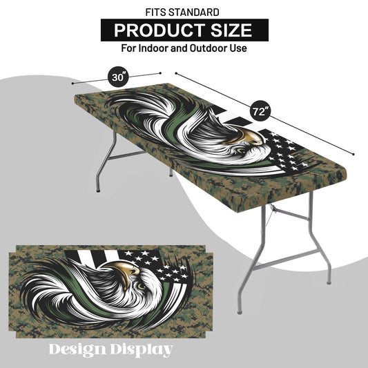 Thin Green Line Flag Inspired Eagle on Digital Camo Custom Elastic Fitted Tablecloth 72x30 inch (Made in the USA)