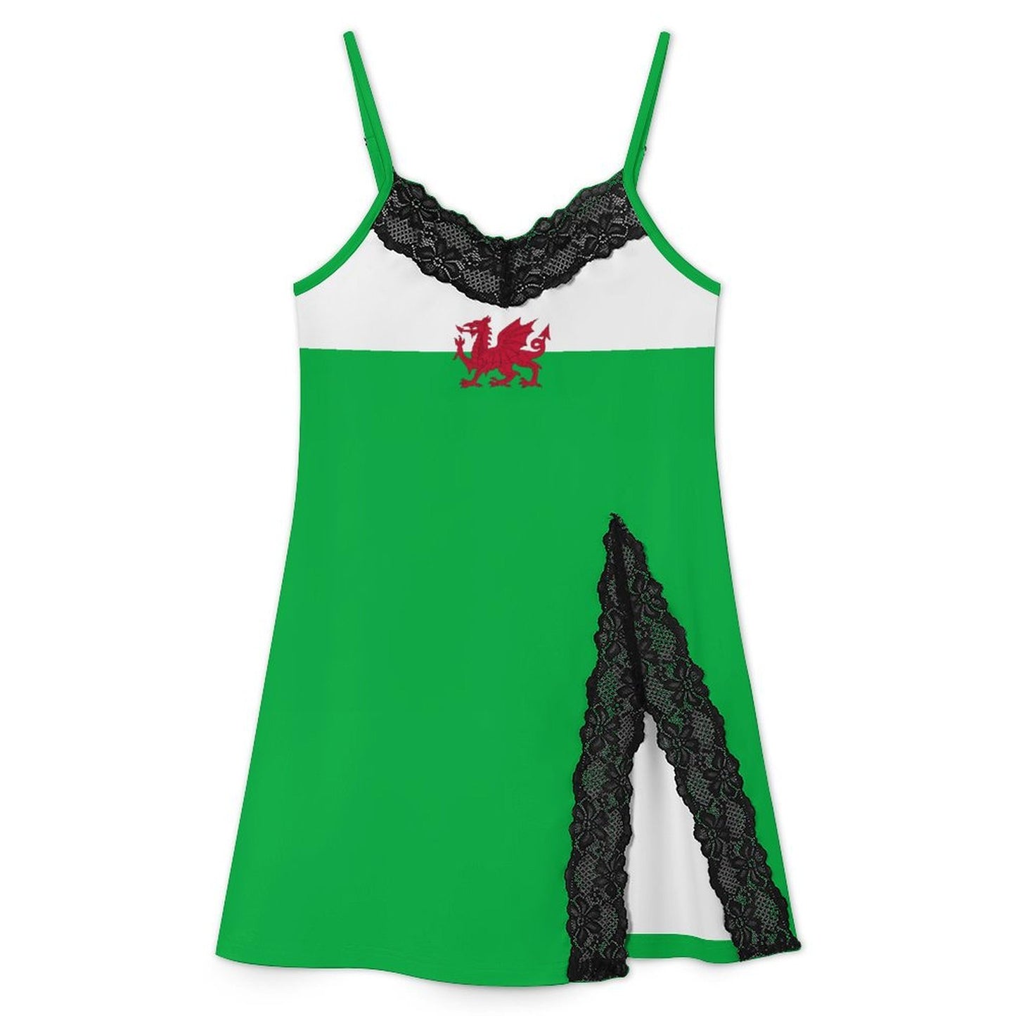 Wales Flag Inspired Women's Lace Slit Cami Pajama Dress