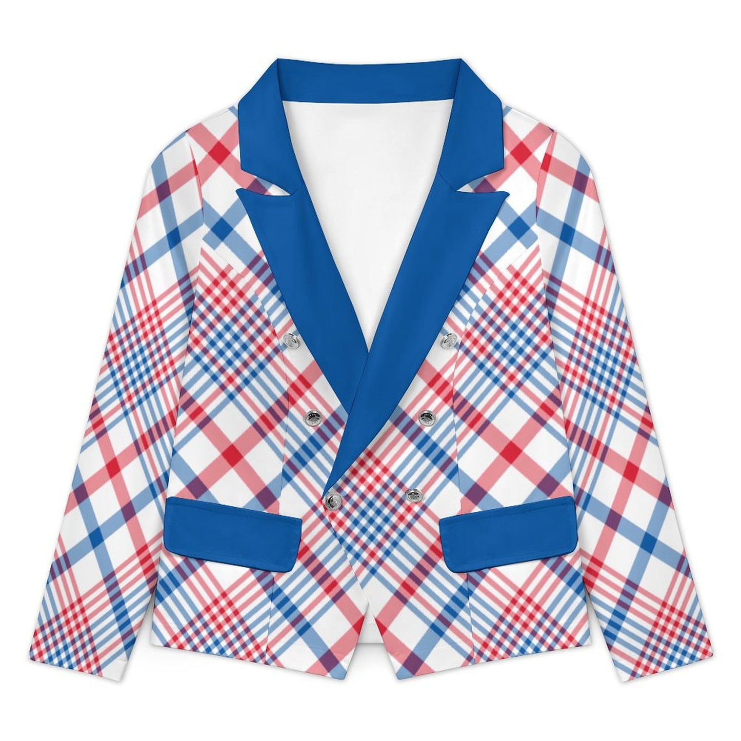 USA/American Flag Inspired Plaid Pattern Women’s Double Breasted Blazer
