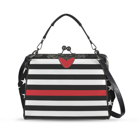 Thin Red Line Flag Inspired Kisslock Crossbody Shoulder Bag