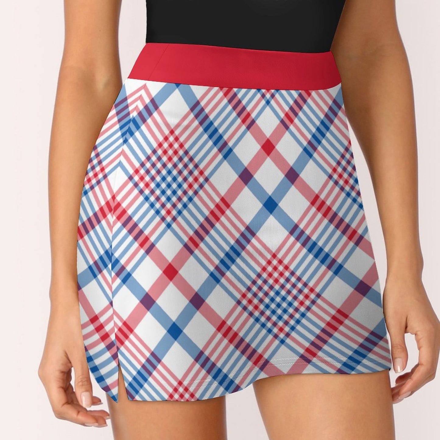 USA/American Flag Inspired Plaid Pattern Women’s Skort with Pocket
