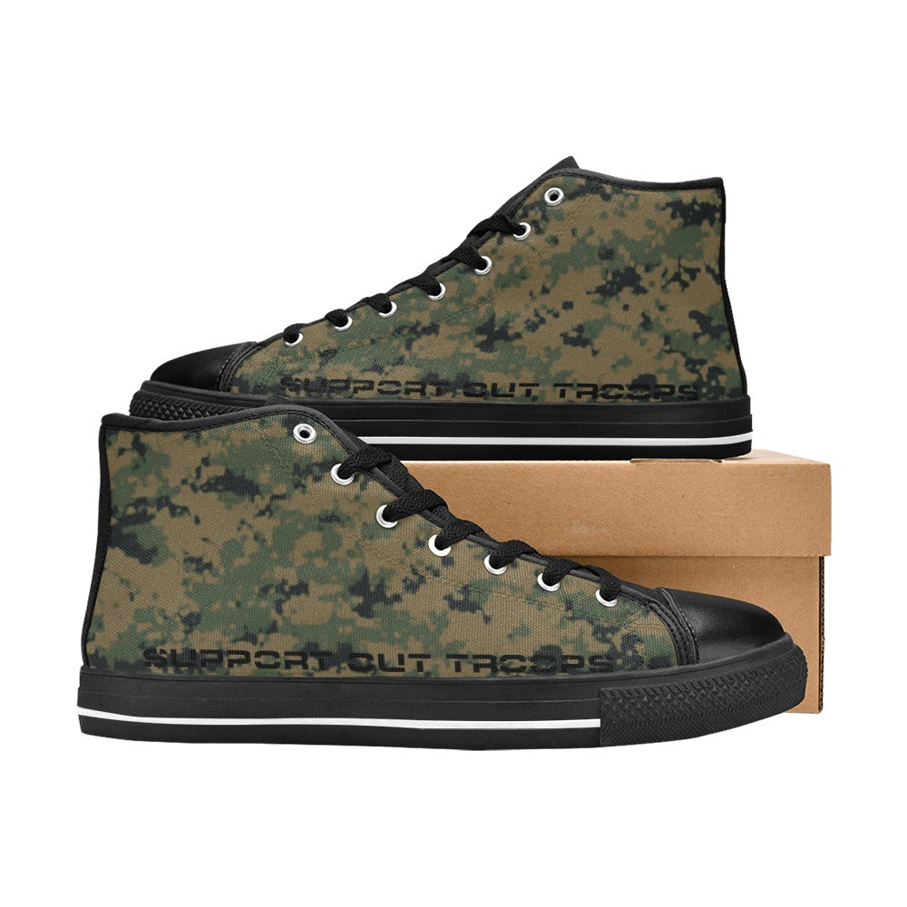 Thin Green Line Flag Inspired Eagle on Digital Camo Kid's High Top Canvas Shoes