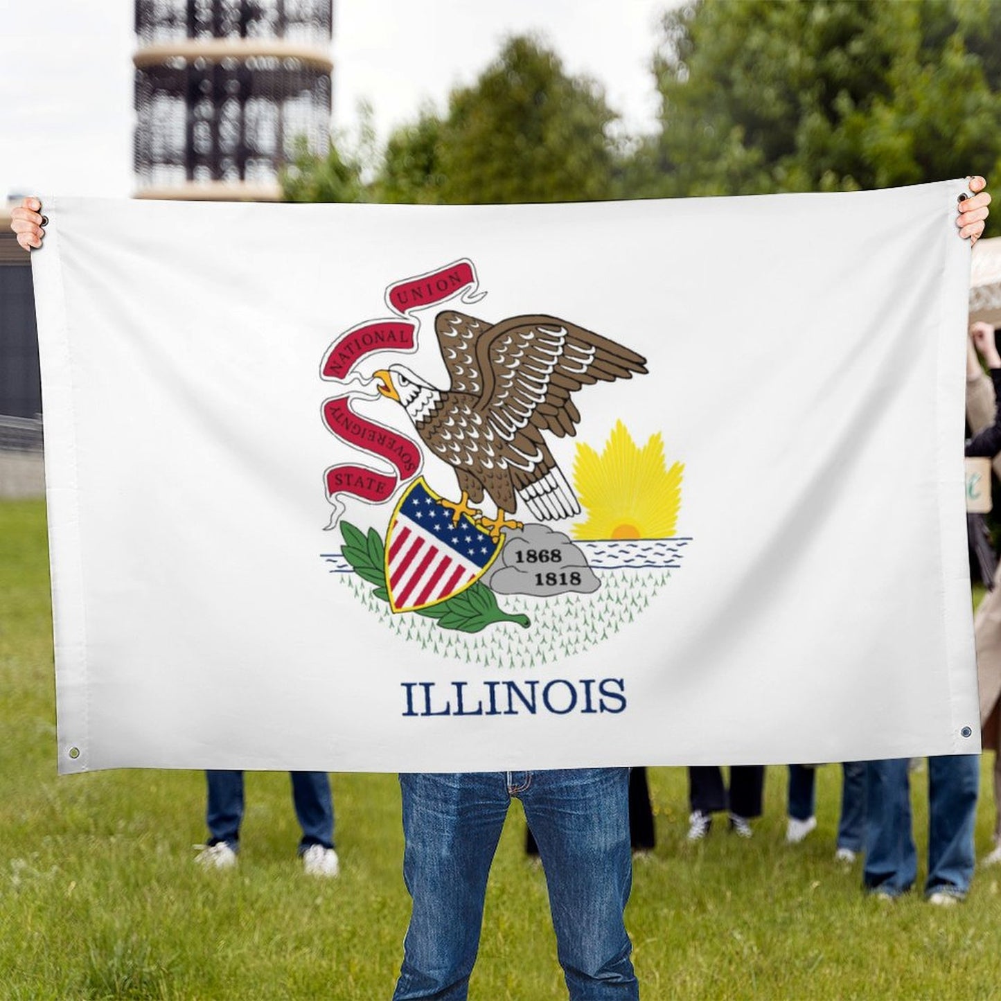 Illinois Flag Inspired Wall Mount Flag with Four Grommets (35x59 in)