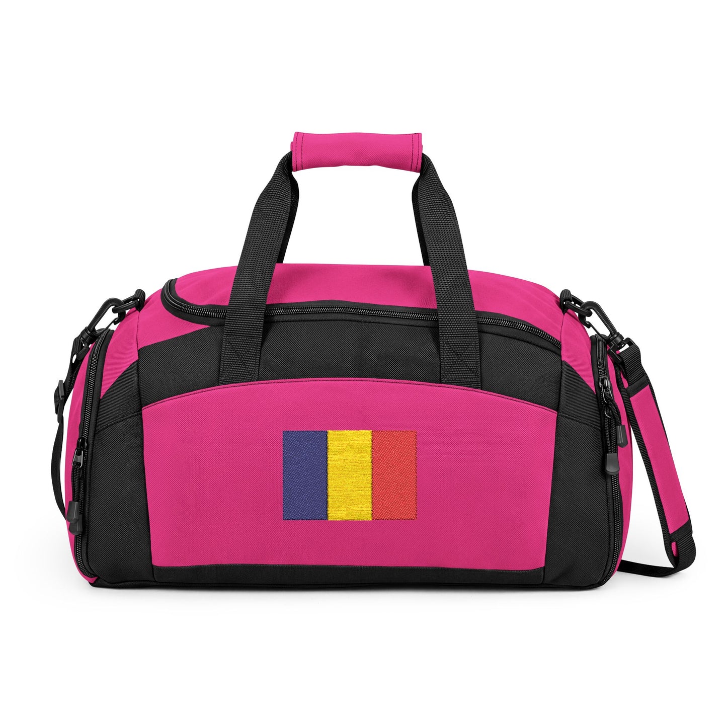Romania Flag Gym Bag — Black Duffle with Embroidered Romania Flag