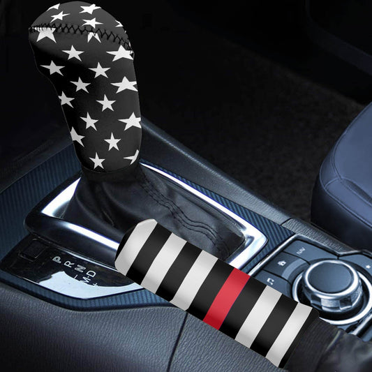 Thin Red Line Flag Inspired Gear Lever Cover+Hand Brake Cover