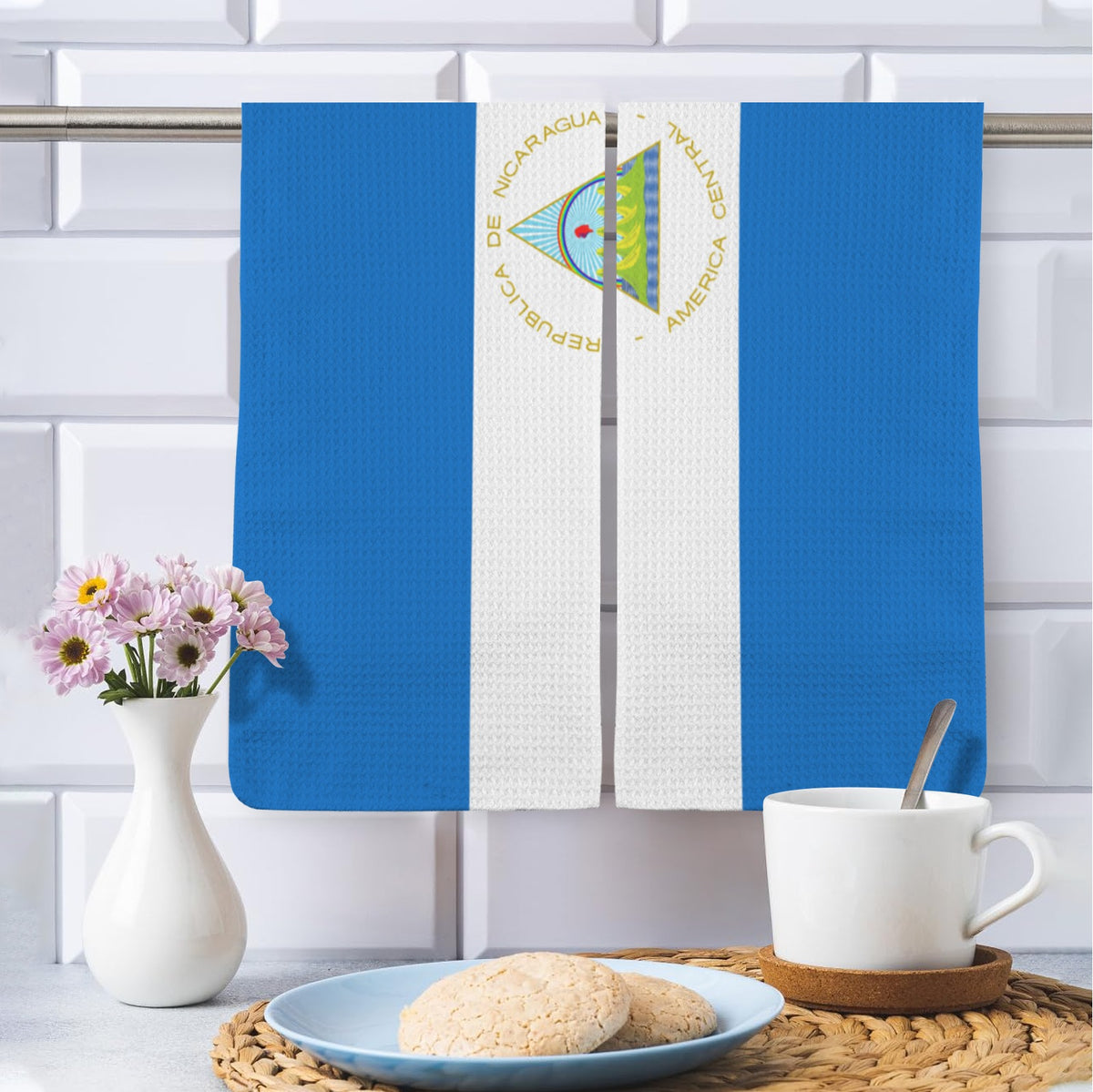 Nicaragua Flag Inspired Kitchen Towel 40X60cm (Pack of 2) | Printed In the USA