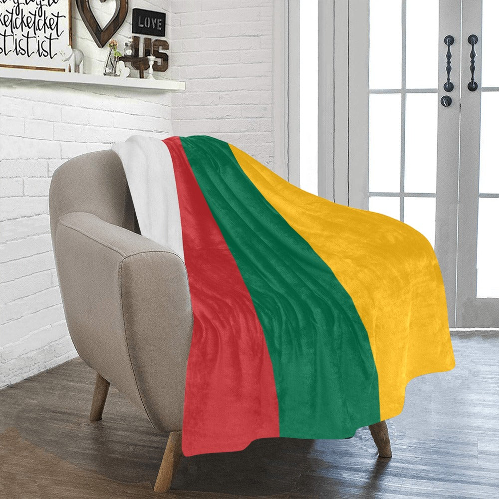Cozy blanket with tricolor design on chair, Luv My Flag.