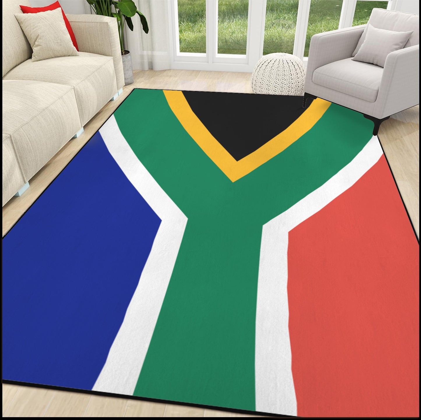 South Africa Flag Inspired 84x60 Inch Area Rug with Black Binding (Made in the USA)