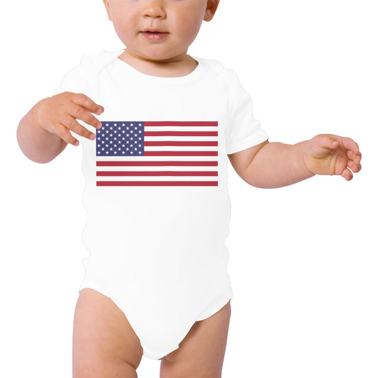 USA/American Flag Baby Short Sleeve Unisex Bodysuits (Made in USA）