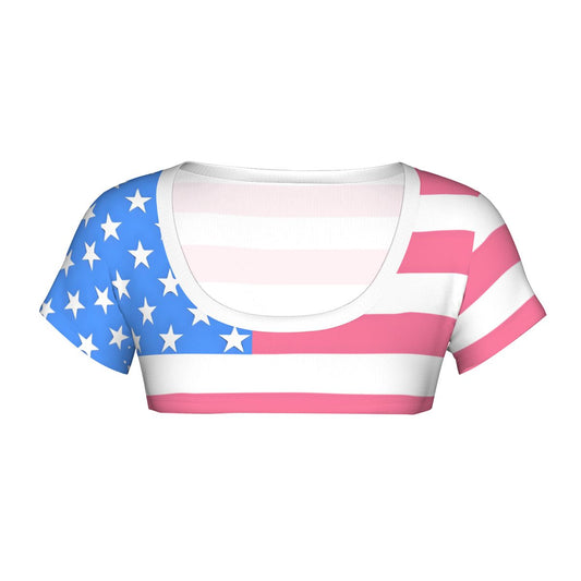 USA/American Flag Inspired Women's 1/2 Cut Short Sleeve T-Shirt Style-2