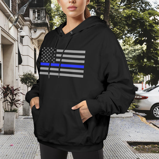 Thin Blue Line Flag (Subdued) Women's Hoodie Made in the USA