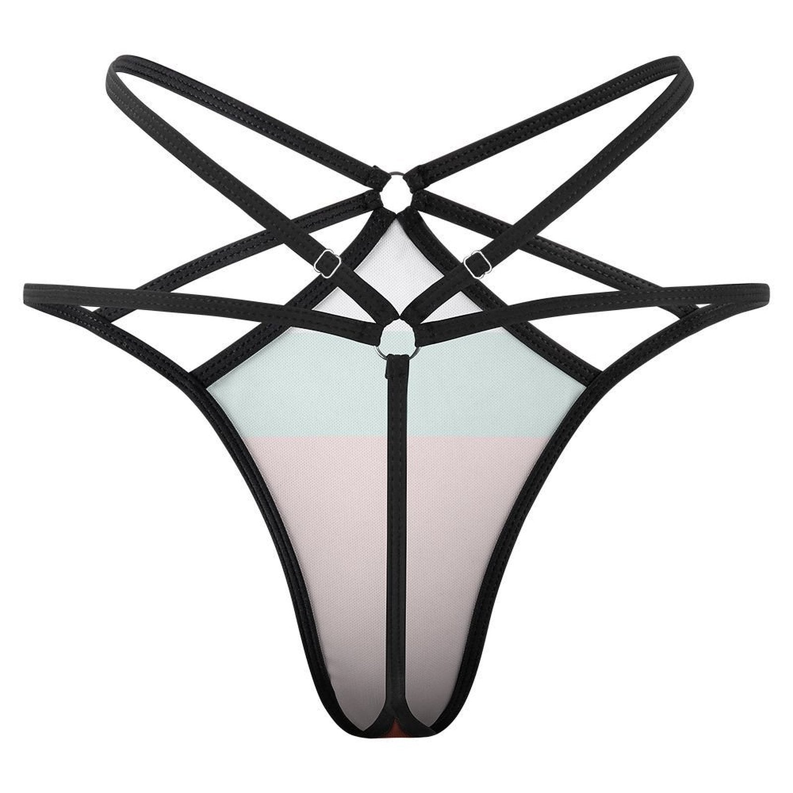 Black strappy harness lingerie from [Brand], geometric design.