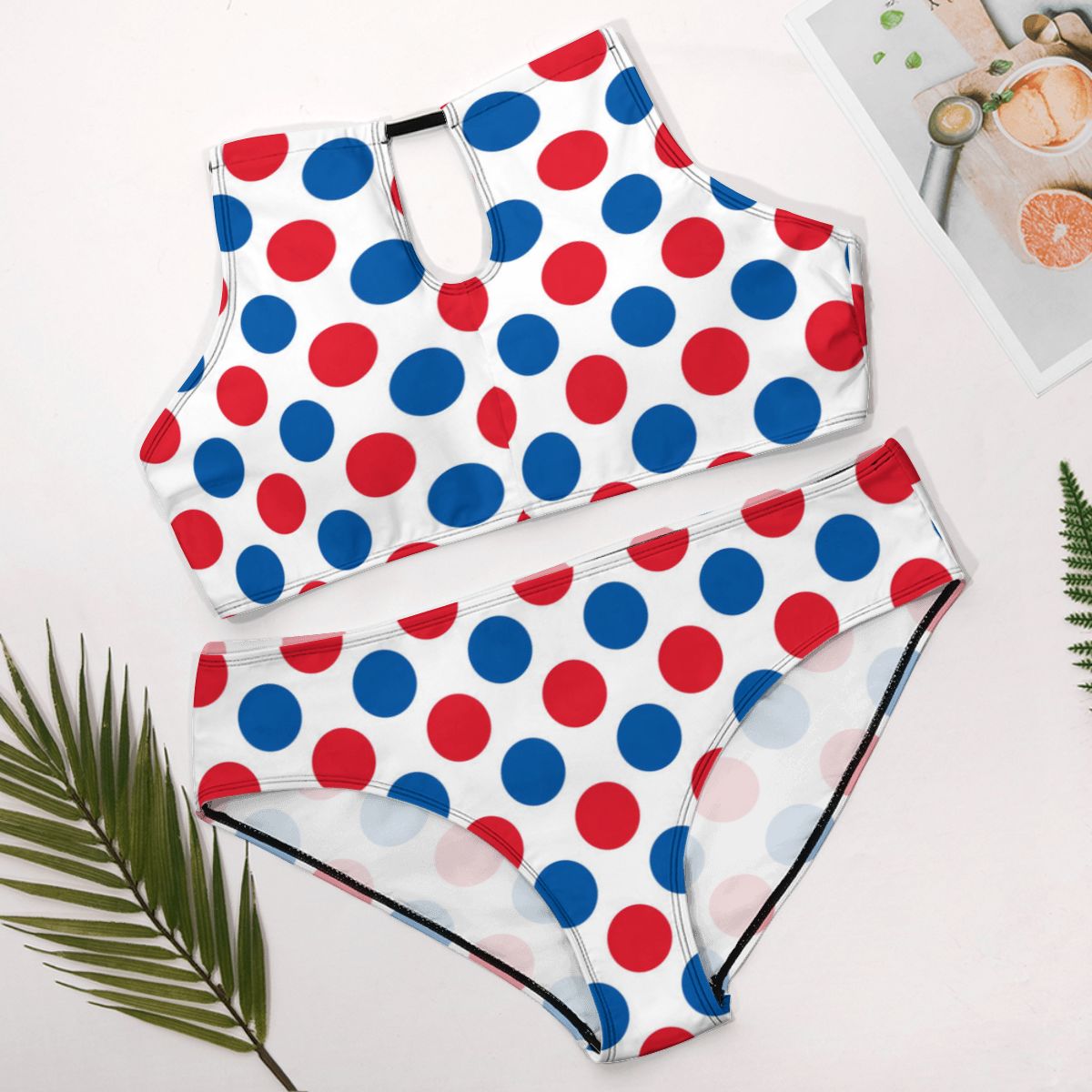 USA/American Flag Inspired Polka Dot Pattern Plus Size High Waisted Bikini