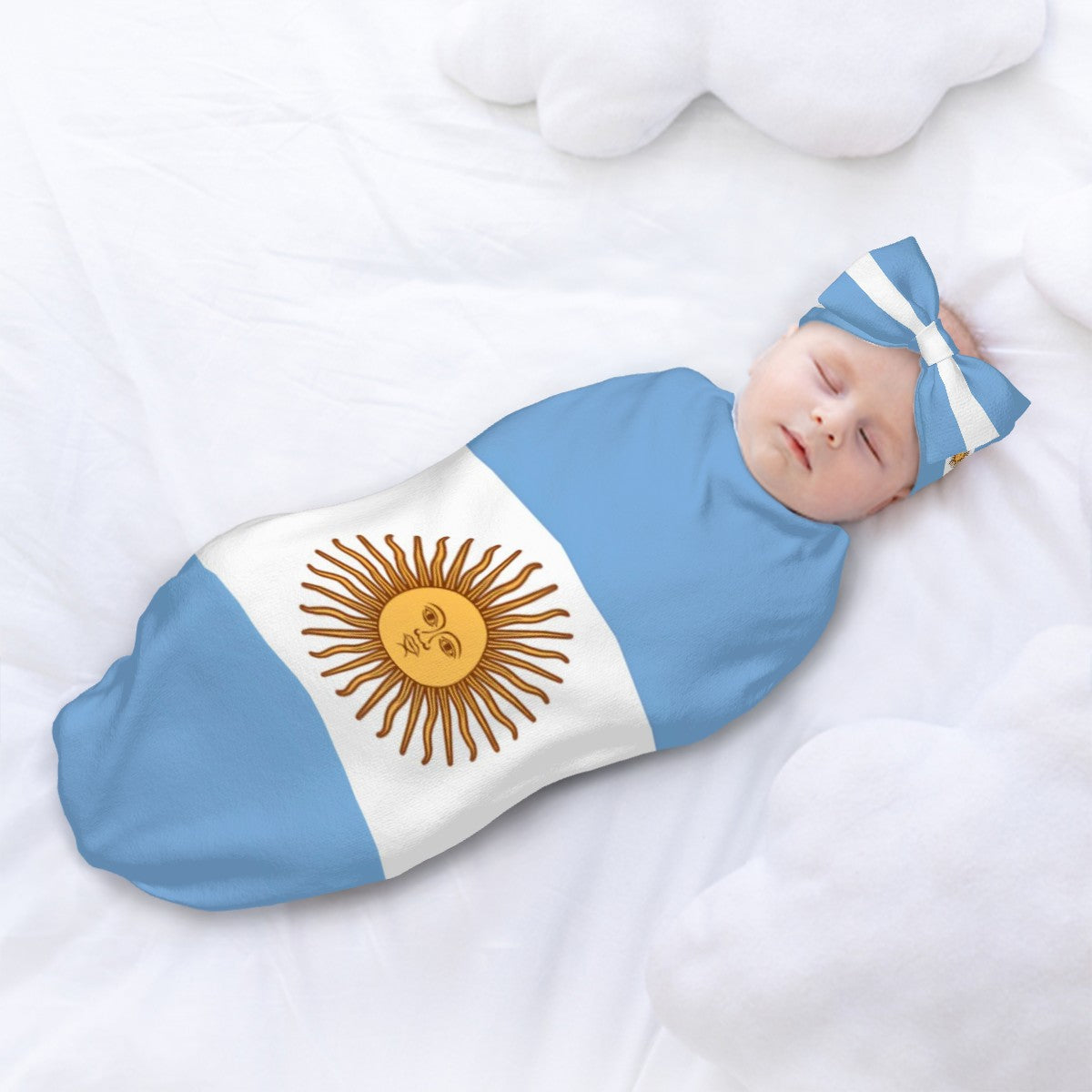 Argentina Flag Inspired Baby Swaddle Sack with Baby Headband