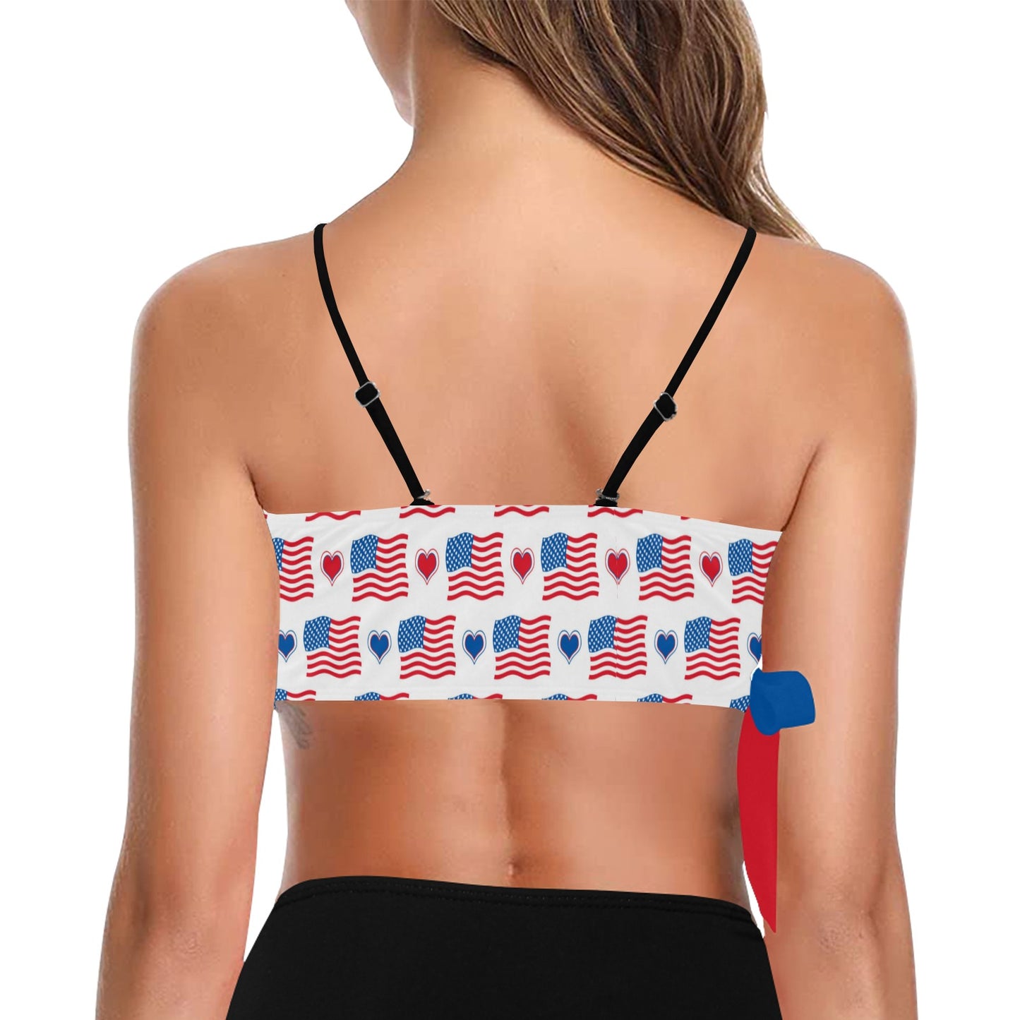 USA/American Flag Inspired Flag and Hearts Pattern Knot Side Bikini Top