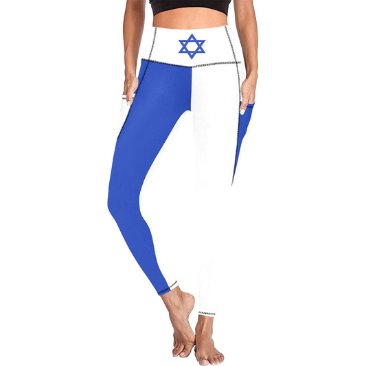 Israel Flag Inspired Women's  High Waist Leggings with Pockets