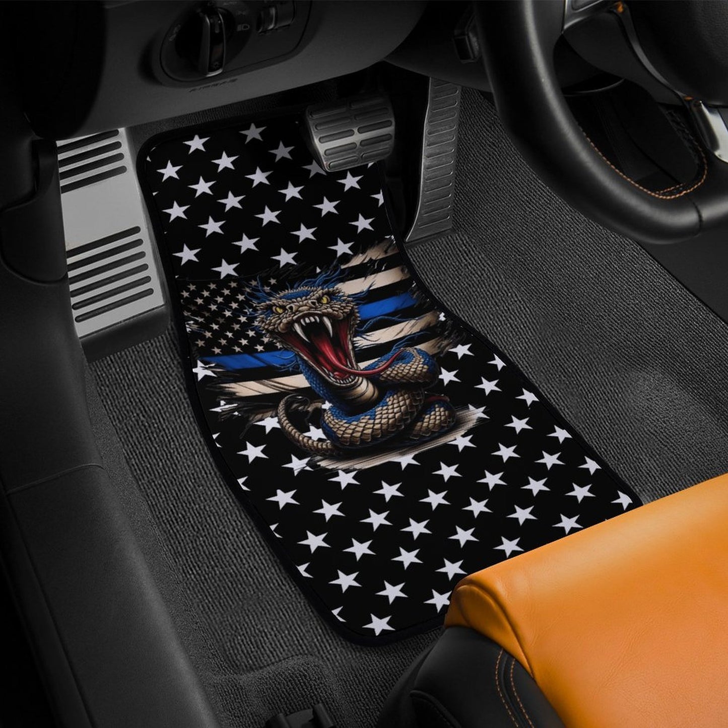 Thin Blue Line Flag Inspired Snake Car Floor Mats(4pcs)