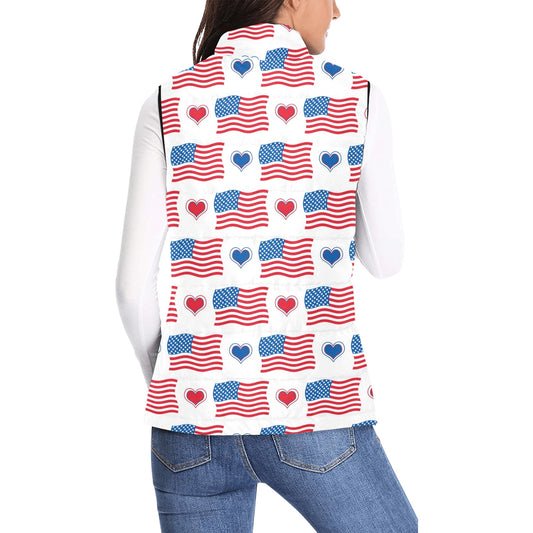 USA/American Flag Inspired Flag and Hearts Pattern Women's Padded Vest