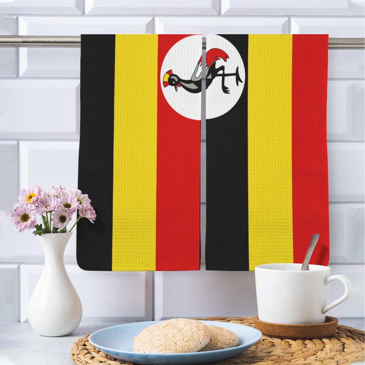 Uganda Flag Inspired Kitchen Towel 40X60cm (Pack of 2) | Printed In the USA